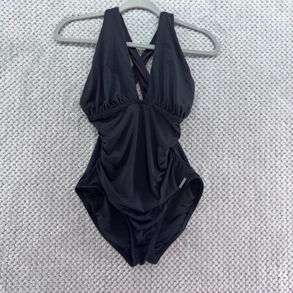 Michael Kors Swimsuit Womens S/M Black Once Piece Plunge V-Neck Cross Back Sexy - Picture 1 of 12